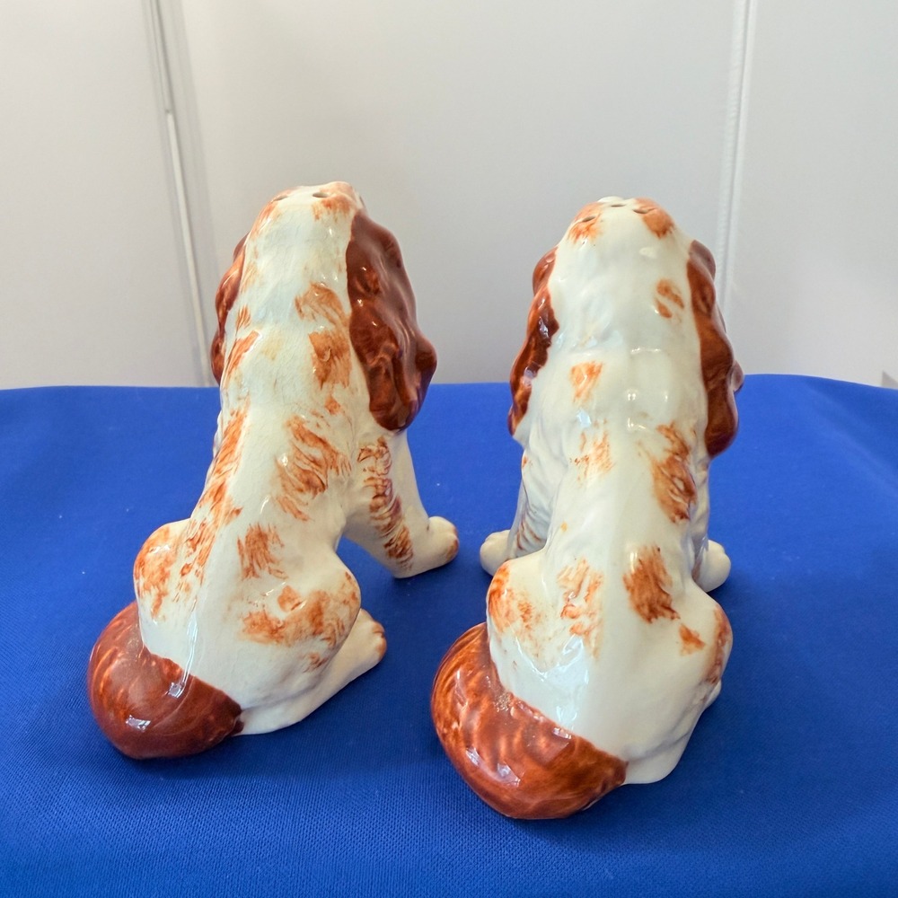 Vintage Spaniel Dog Salt and Pepper Shakers Ceramic Japan Brown White #2936 - Picture 12 of 13